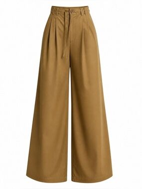 Lands’ End Wide‑Leg Cotton Poplin Pants Size 10 Tall 33‑Inch Inseam Camel Brown